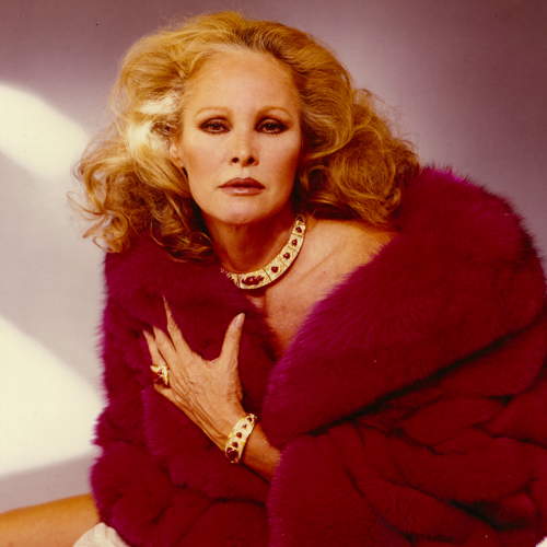 Actress Ursula Andress wearing a rubies set collection for a Repossi advertising campaign on 1980