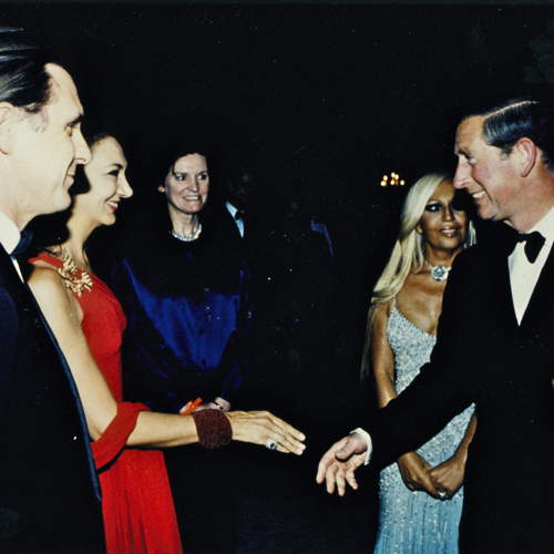 London exibition Diamonds 2000, Mrs Donatella Versace wearing the 101 Repossi Diamonds HRH the Prince of Wales and Mr and Mrs Alberto Repossi