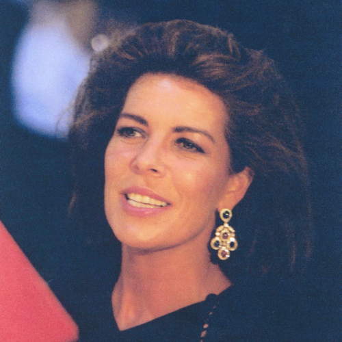 HRH Princess Caroline of Monaco wearing Repossi multicolor sapphires earings, late 1987